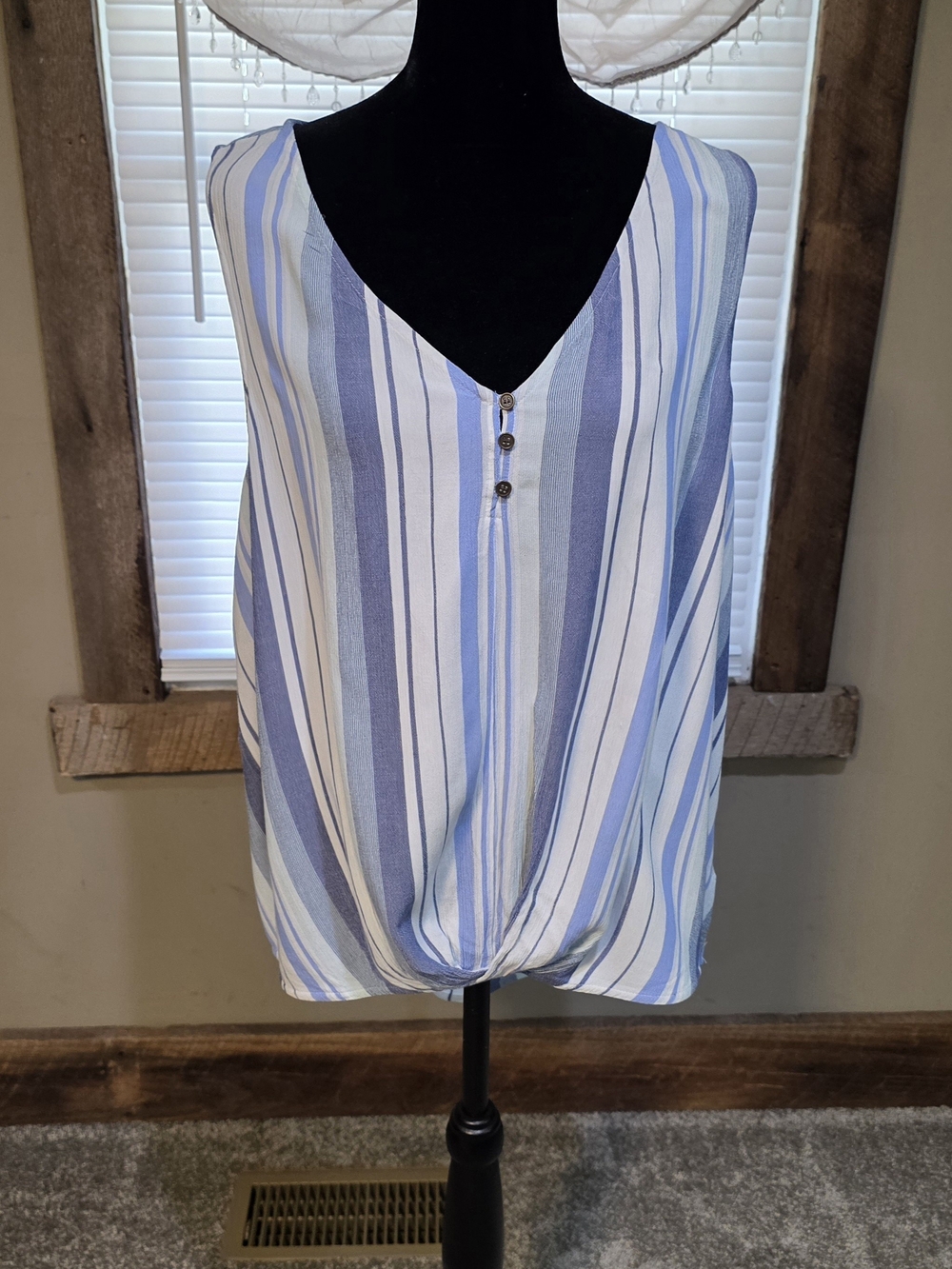 a.n.a Blue and White Striped V-Neck Sleeveless Camisole
